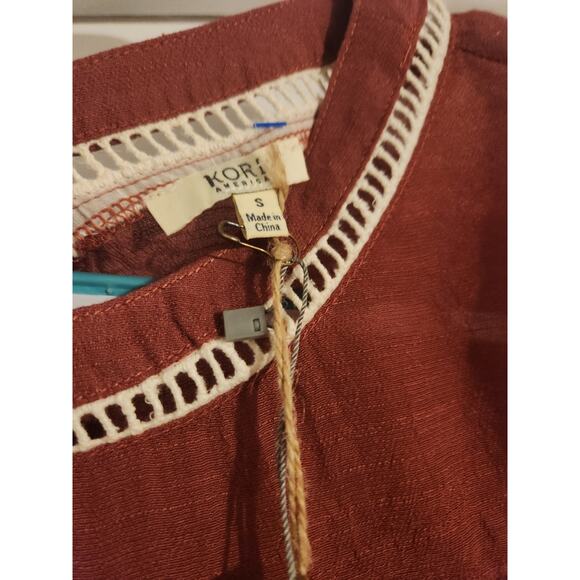 KORI AMERICA boho V-neck mini shift dress, S - Picture 3 of 7